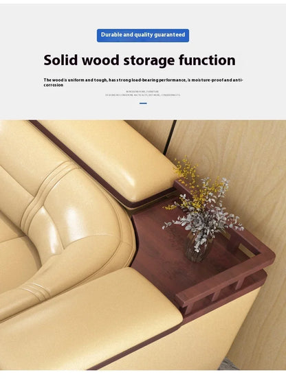 Modern Italian Genuine Leather Sofa for Living Room with Cup Holder, USB, Adjustable Headrests & Bluetooth Speaker - Linlamlim