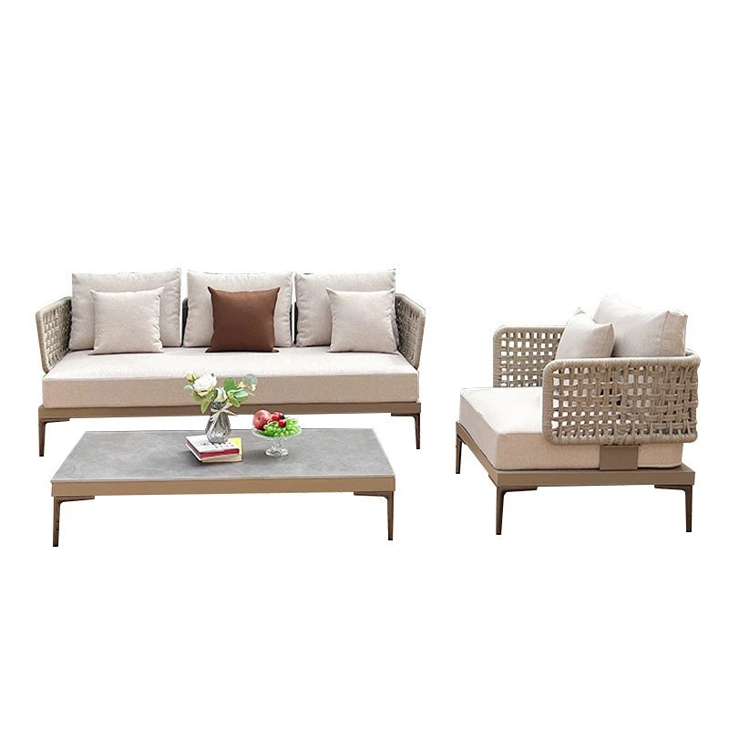 Outdoor rattan aluminum alloy sofa Nordic courtyard sofa chair Villa garden open-air rattan rope sofa combination