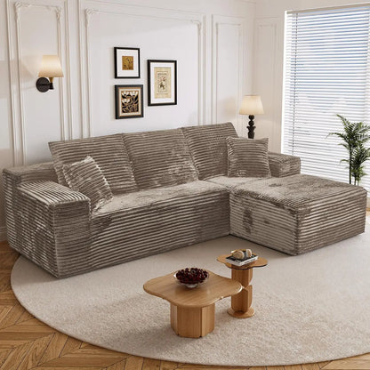 Boneless Sectional Couches for Living Room, Comfy Corduroy Floor Cloud Sofa with Chaise, Deep Seat,Memory Foam,Customized