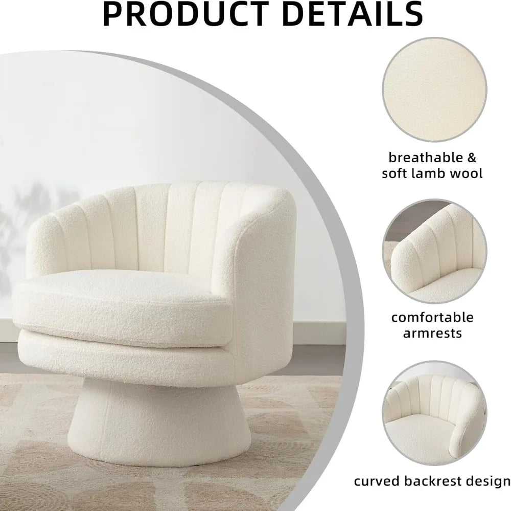 Swivel Accent Chair with Armrest, Modern 360 Degree Swivel Barrel Chair with Curve Back and Soft Cushion,Comfy Round Sherpa