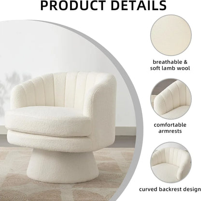 Swivel Accent Chair with Armrest, Modern 360 Degree Swivel Barrel Chair with Curve Back and Soft Cushion,Comfy Round Sherpa