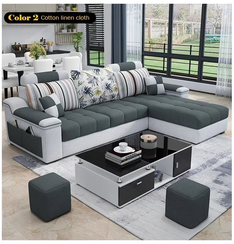small apartment simple modern living room removable and washable corner three seat fabric sofa