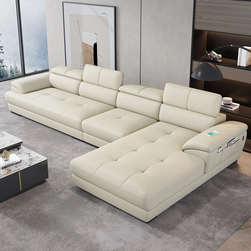 Nordic first-layer cowhide modern minimalist living room corner function minimalist full leather sofa