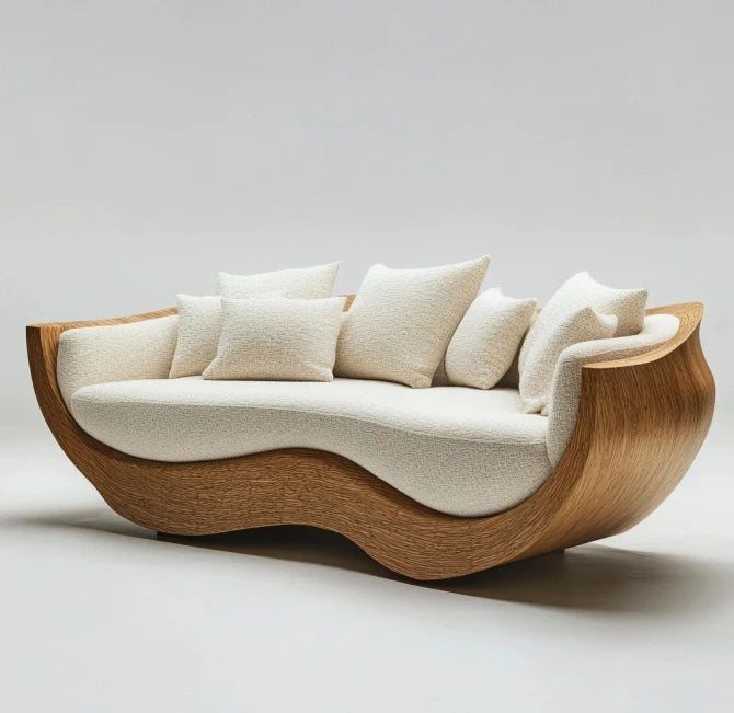 Curved Garden Furniture Living Room Wooden Sofa Sets Solid Wood Patio Sofa