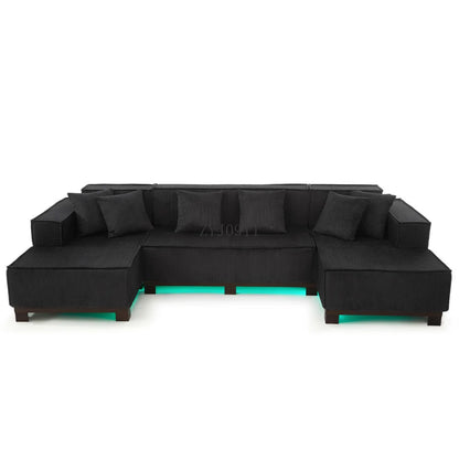 Modern U-Shaped Sectional Sofa 130" Sectional Sofa Upholstered Sofa with RGB LED Light Strip and 6 Pillows for Living Room