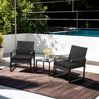 Outdoor Patio Furniture Set, Patio Bistro Set Wicker Conversation Set, Modern Rattan Chair with Glass Coffee Table .