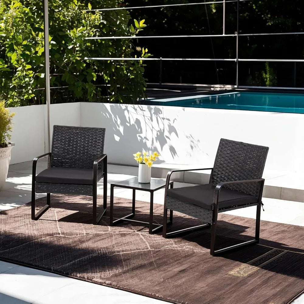 Outdoor Patio Furniture Set, Patio Bistro Set Wicker Conversation Set, Modern Rattan Chair with Glass Coffee Table .