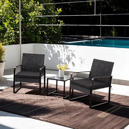 Outdoor Patio Furniture Set, Patio Bistro Set Wicker Conversation Set, Modern Rattan Chair with Glass Coffee Table .