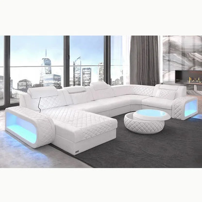 New Arrival New Arrival Italian Style Modern Design Leather Furniture U Shape Sectional Sofa With LED Light For Living Room Sofa