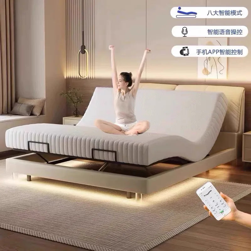 Smart bed, multi-functional modern bedroom double lift no headboard, zero pressure cotton mattress remote control electric bed
