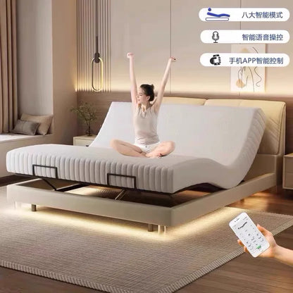 Smart bed, multi-functional modern bedroom double lift no headboard, zero pressure cotton mattress remote control electric bed