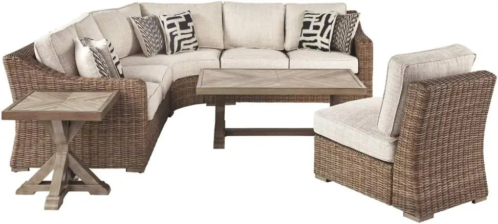 Beachcroft Patio Farmhouse Outdoor Wicker Cushioned Armless Chair