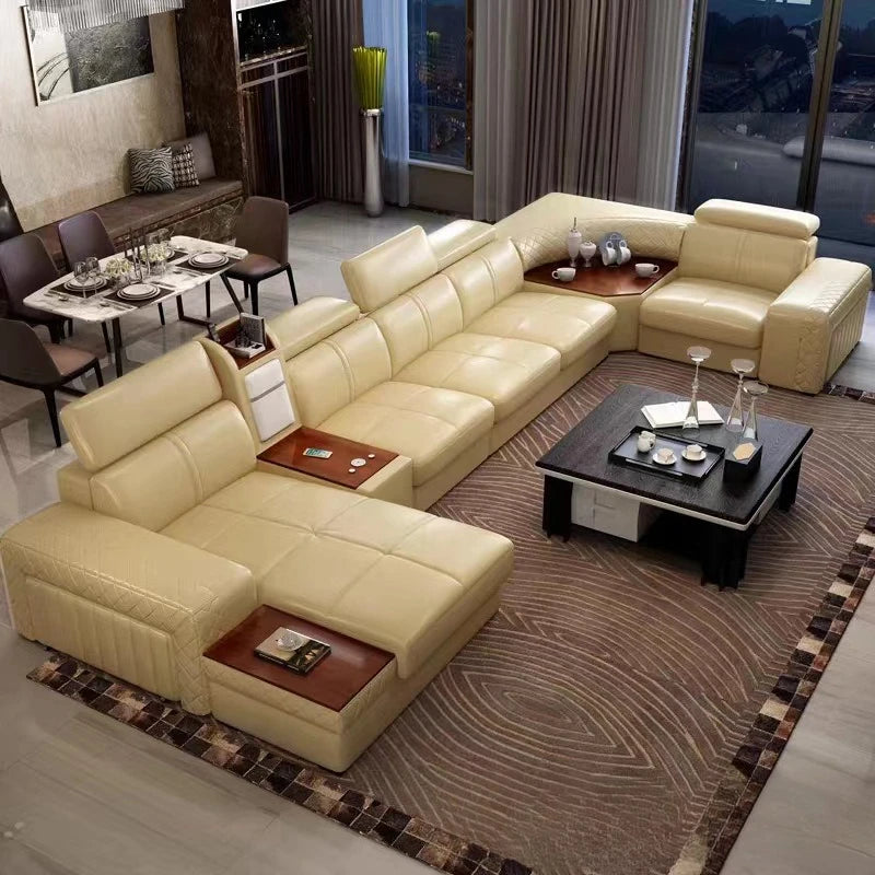 Light luxury multi-functional American living room leather art sofa light luxury combination furniture