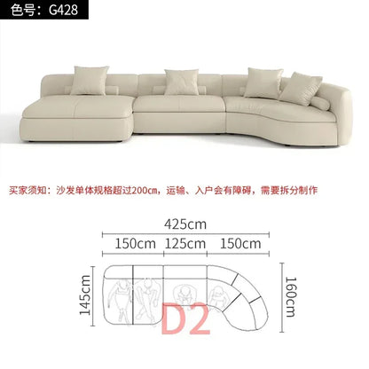 20031A Curved Leather Sofa First Layer Cowhide Semicircle Living Room Italian Modern Simple High-End Elegant
