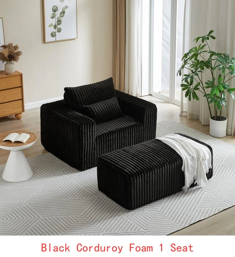 62.5-Inch Corduroy Sponge Sofa Lounge Chair with Removable Footrest, Fluffy Modern Sleeper Chair for Living Room and Bedroom,