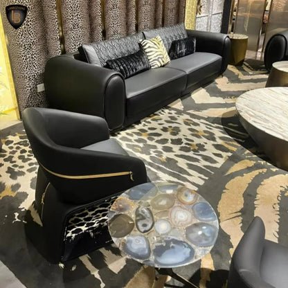 High-Quality Custom Luxury Leather Sofa Set for Living Room with Oak Legs Fabric & Sponge Customization