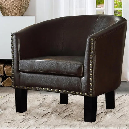 -Living Room Chairs Relaxing Chair Chaise Longisers Dark Brown Faux Leather Upholstery Chairs Club Style Armchairs Furniture Hom