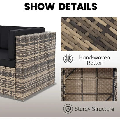 -8 Pieces Outdoor Wicker Rattan Patio Furniture Sectional Set,Glass Top Table Hidden Storage,7 Sofa Sections, Oversized Cushions