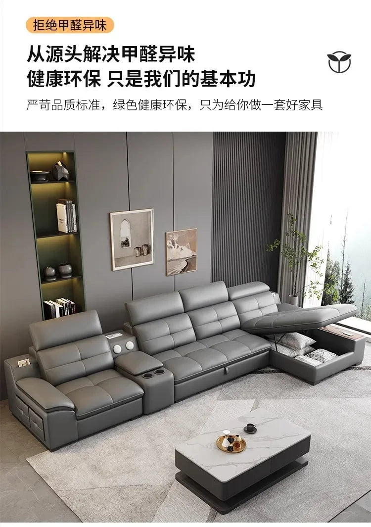 functional sofa, electric adjustable modern living room, storage princess, smart head, etc., dual-purpose leather sofa bed