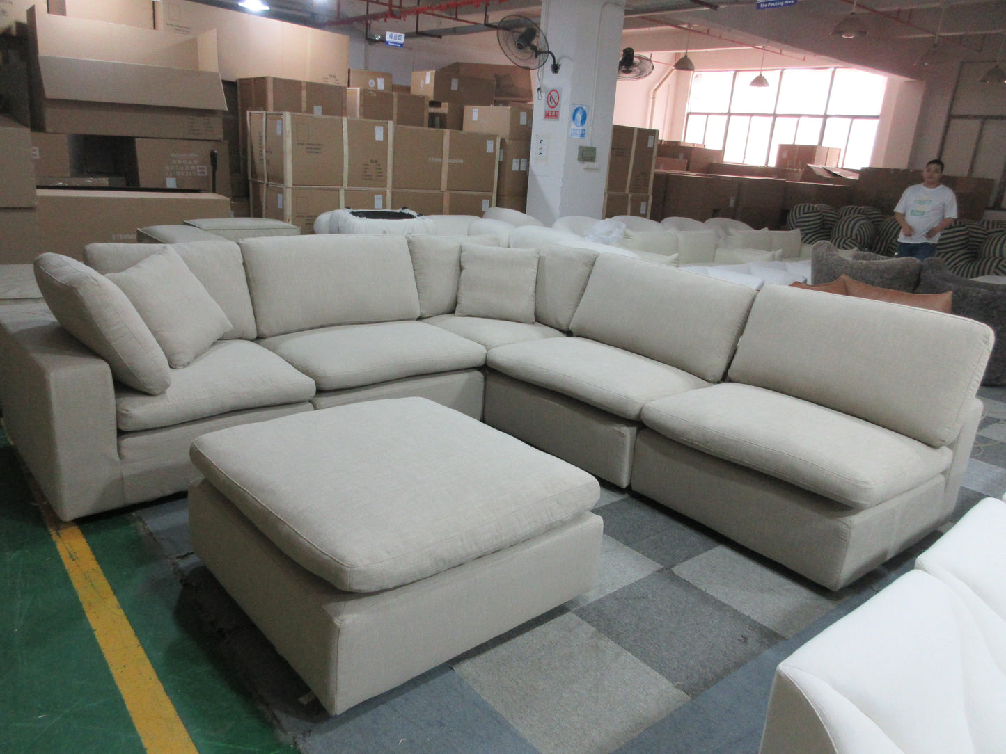 Modern Design Living Room Furniture Modular Sofa Couch Hotel Lobby Down Linen Fabric L-shaped Cloud Sofa Set