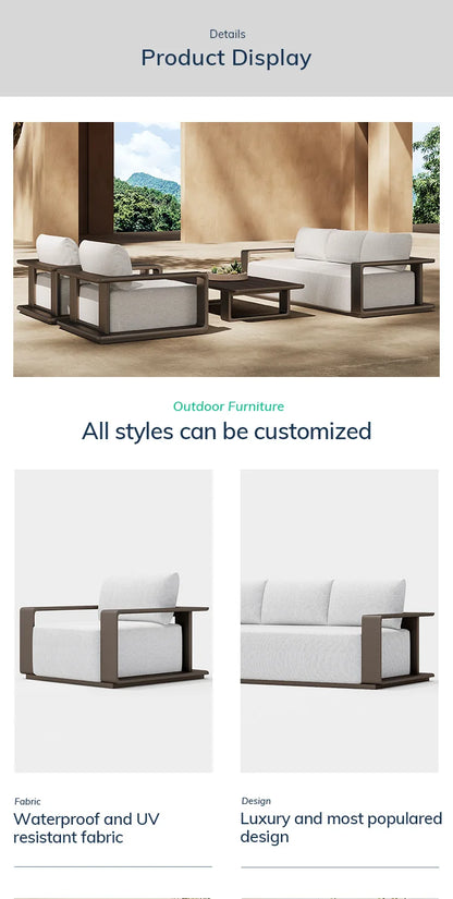 Modern Villa Hotel Garden Set Metal Aluminum Frame Fabric Waterproof Cushion Patio Furniture Outdoor Sofa Set