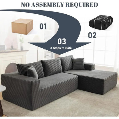 L-Shaped Sectional Sofa with Deep Seating and Chaise, Grey, No Assembly Needed