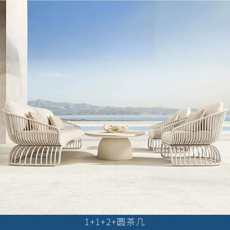 Leisure Outdoor Villa Rattan Sofa Chair Open Air Waterproof Sunscreen Courtyard Bed Hotel Homestay Outdoor Rattan