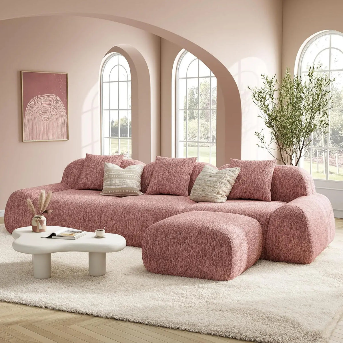 Modular Sectional Sofa Ottoman 110in L-Shape Chenille Upholstery Deep Seat Living Room No Assembly Custom