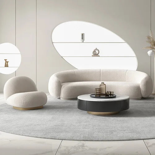 Arc-shaped sofa, small unit, internet celebrity, light luxury homestay villa, designer, lamb plush leather art sofa