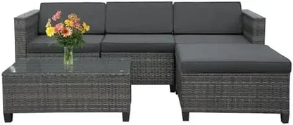 Five Piece Patio Set, Weather Resistant Rattan Sectional, Waterproof UV Protected Design, For Balcony And Garden Use