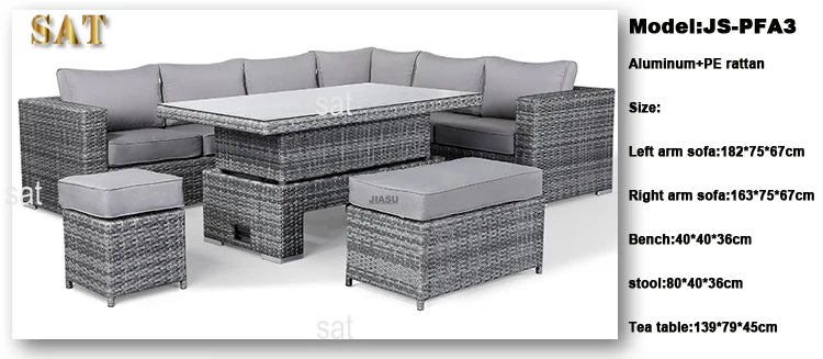 Modern Luxury Lounge Waterproof Patio Couch Sofa Garden Set Fire Pit Aluminum Wicker Rope Rattan Outdoor