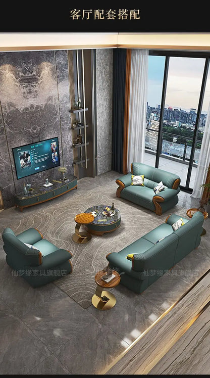 New leather sofa modern simple light luxury ebony solid wood new Chinese small apartment living room popular furniture