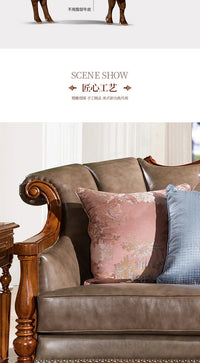 QQ132 American Style Genuine Leather Art Solid Wood Sofa Country  Light Luxury Retro European Style Combination Carved Solid Woo