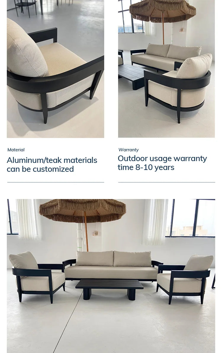 Modern Aluminum Alloy Lounge Sofa for Guesthouse Courtyard Villa Hotel Sunroom Open-air Furniture Set Garden Outdoor Sofa Couch