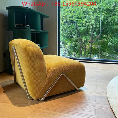 Single sofa antique living room stainless steel fabric curved sofa customization