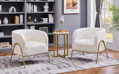 Set of 2, Armchair Set, Side Chairs for Living Room, Boucle Fabric Vanity Chairs with Gold Legs for Bedroom Office Readig Nook