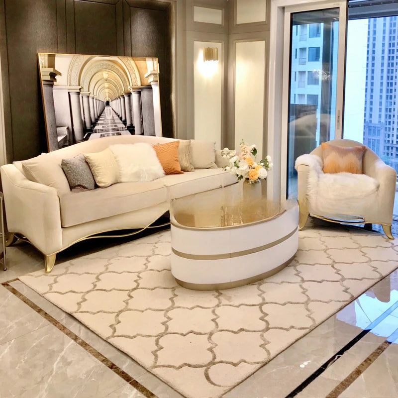 American modern simple living room solid wood fabric sofa French champagne gold combination full set of furniture