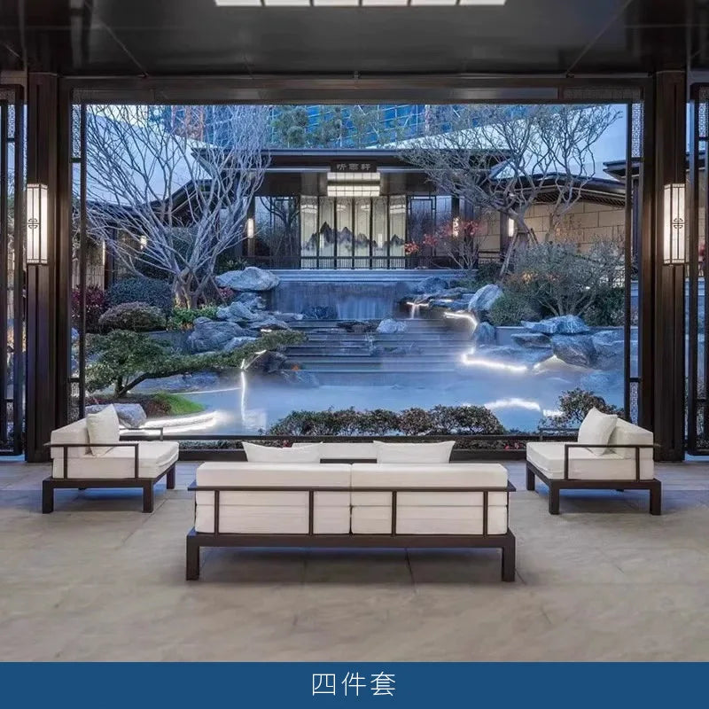 Outdoor villa metal sofa combination courtyard garden new Chinese garden sofa hotel homestay open-air sofa chair