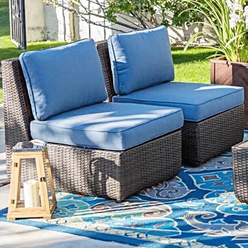 American Modern Courtyard Furniture Leisure Rattan Sofa Chairs Outdoor Country Corner Garden Sofas Patio Furniture Set a