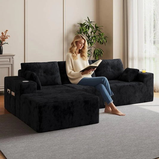 109" Boneless Couches for Living Room, Modular Sectional Sofa with Oversized Chaise, L-Shape Cloud Couch with Deep Seat
