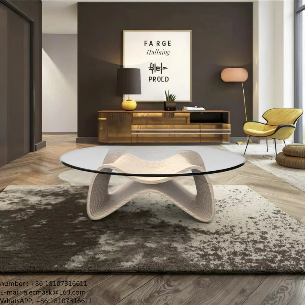 Contemporary Coffee Table, 42.5 x 28.5 x 16.1 with Tempered Glass, Natural Wood Finish for Living Room