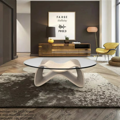 Contemporary Coffee Table, 42.5 x 28.5 x 16.1 with Tempered Glass, Natural Wood Finish for Living Room