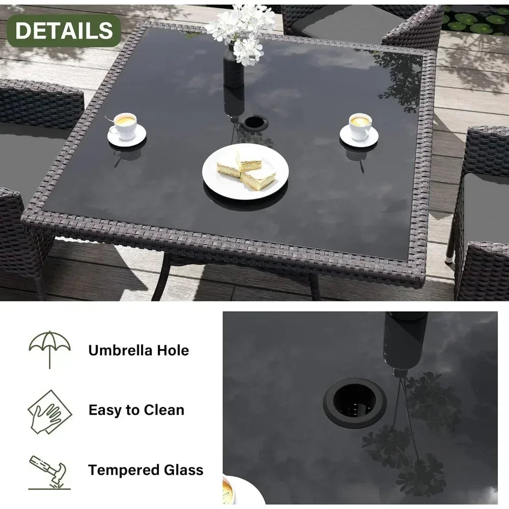 Terrace Furniture Set, Including 8 Cushioned Chairs and 2 Square Tables with Umbrella Shaped Hollow Grey Outdoor Chairs