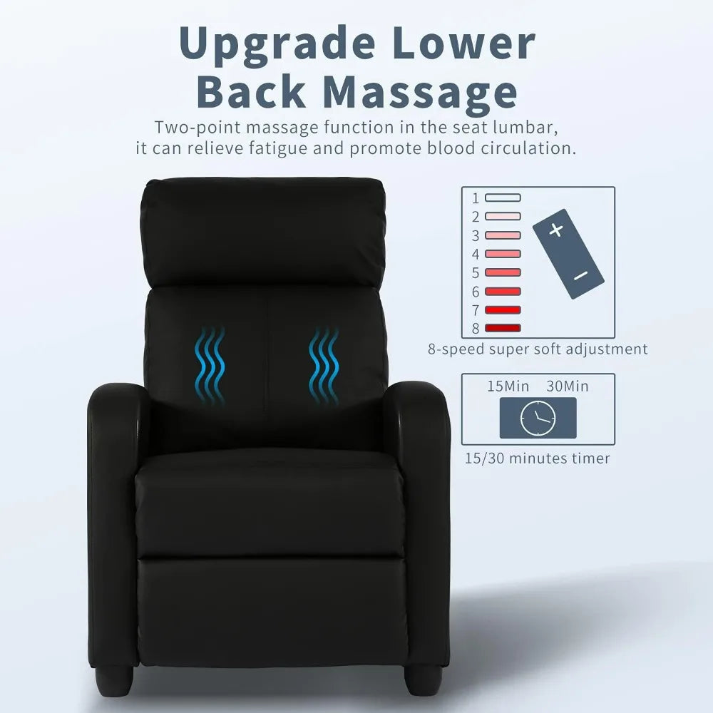 Massage Recliner Chair Padded Wide Seat Sofa Wingback Single Sofa with Footrest PU Leather for Living Room,Home Theater(Black)