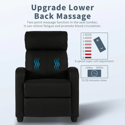 Massage Recliner Chair Padded Wide Seat Sofa Wingback Single Sofa with Footrest PU Leather for Living Room,Home Theater(Black)