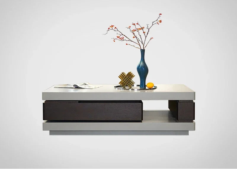 Minimalist light luxury villa coffee table smoked wood color baking paint rotating storage modern simplicity