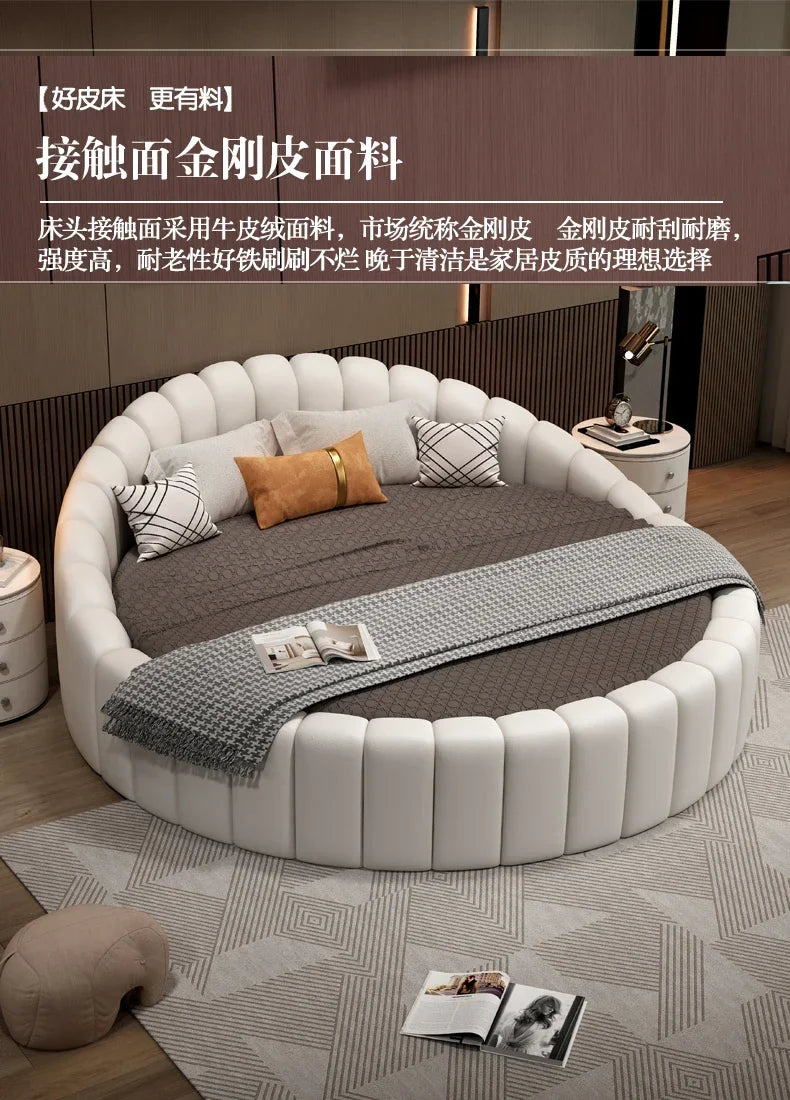 W round Bed Double Modern Simple round Leather Princess Large and Small Apartment Type Master Bedroom Marriage Bed Hotel