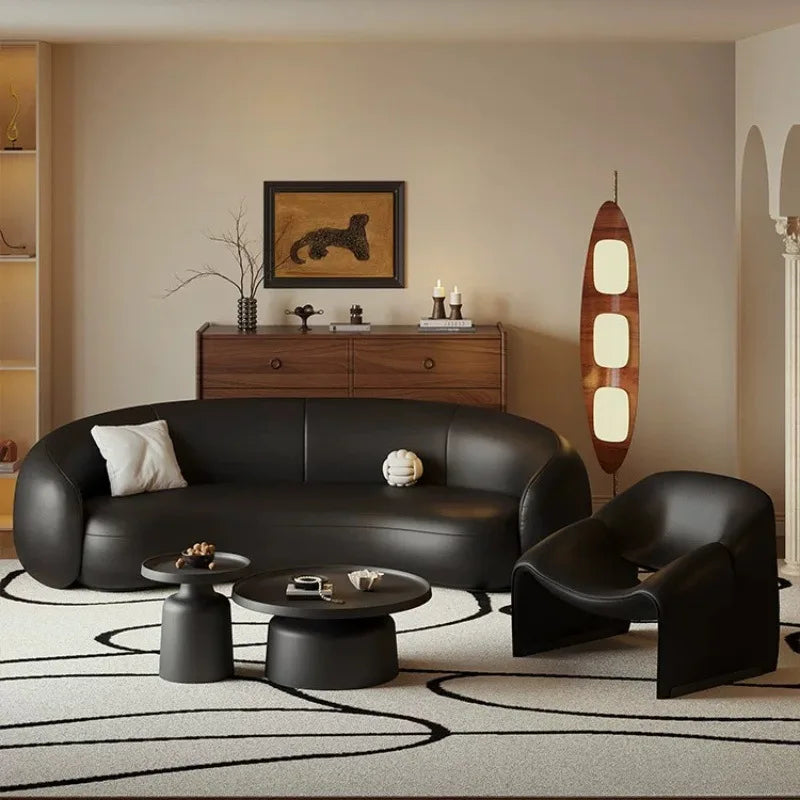 Minimalist special-shaped ingot sofa small apartment simple black leather art sofa