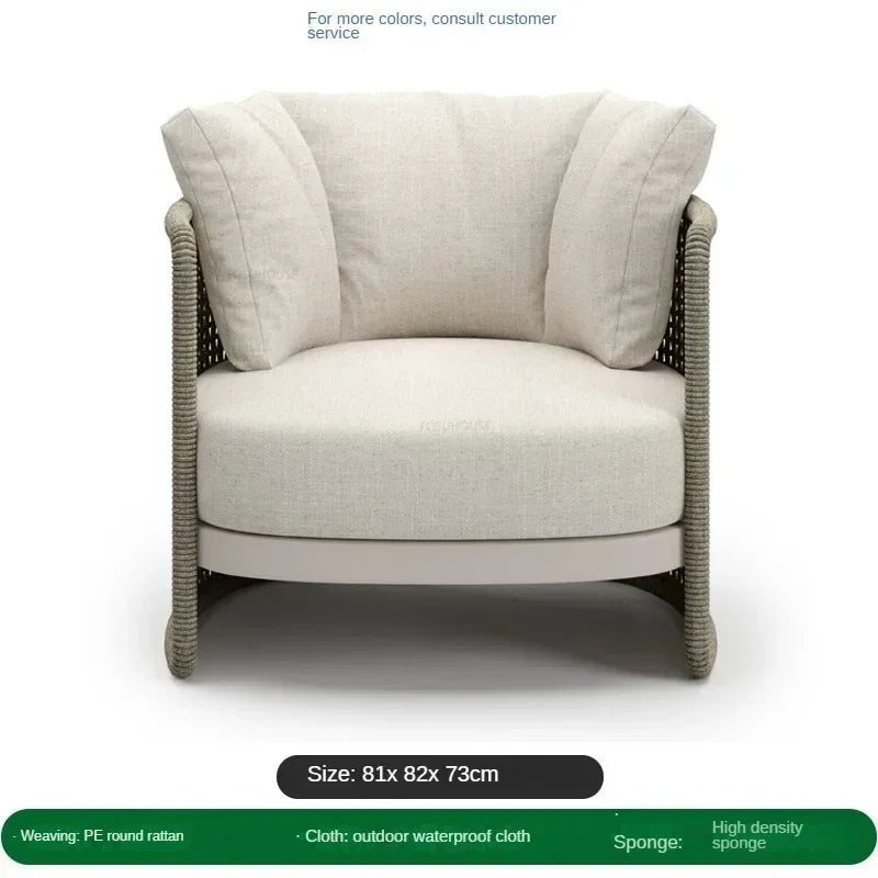 Luxury Rattan Outdoor Sofas Retro Garden Furniture Leisure Home Balcony Patio Set Nordic Rainproof and Sunproof Rope Sofa Chair