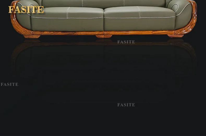 Ebony leather sofa first layer cowhide new Chinese high-end villa living room large apartment solid wood